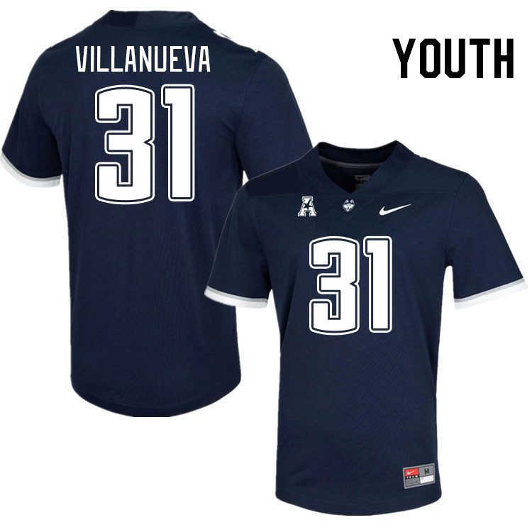 Youth #31 Kalen Villanueva Uconn Huskies College Football Jerseys Stitched-Navy